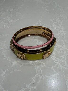 Set of 3 Bangle Bracelets in Pink, Black, and  Yellow